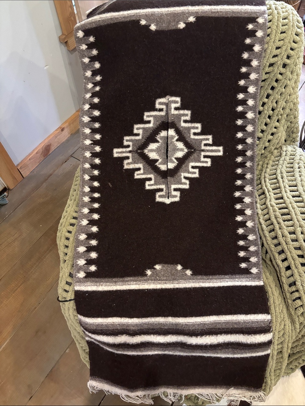 Black and White Southwestern Wool native poncho Throw Blanket -
